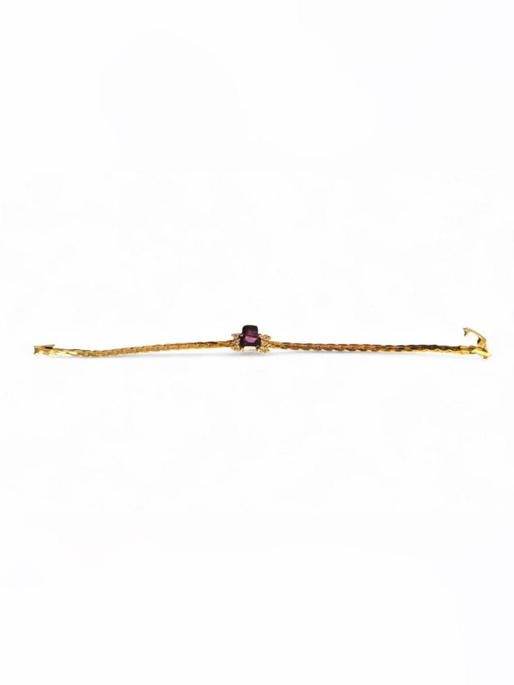 Vintage Gold Tone Lavender Gemstone Bracelet with folding clasp, unmarked